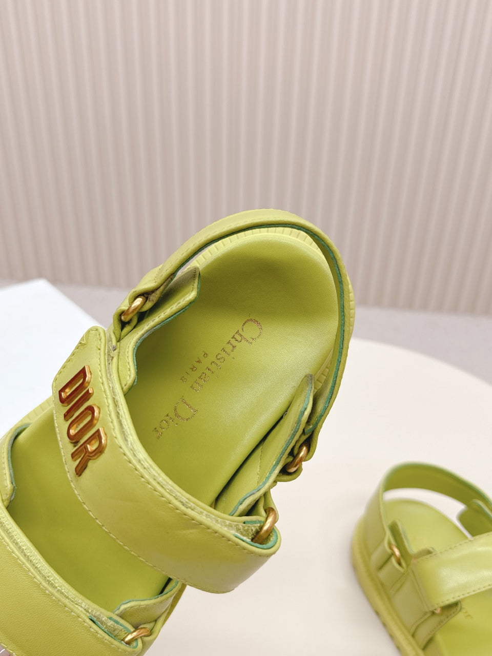 DIOR BACK-STRAP SANDALS 25S IN OLIVE YELLOW CALFSKIN WITH GOLD HARDWARE