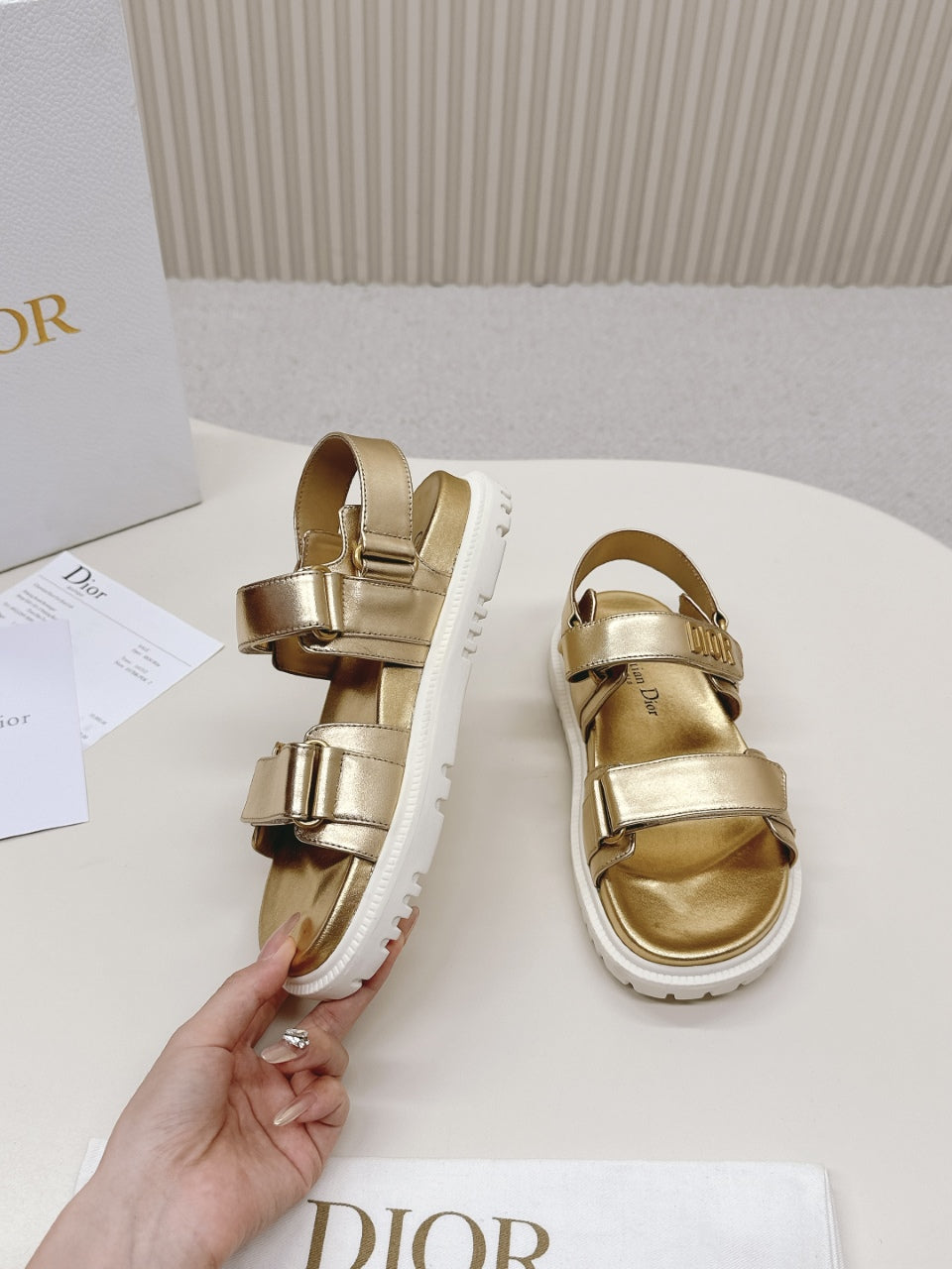 DIOR BACK-STRAP SANDALS 25S IN GOLD CALFSKIN WITH GOLD HARDWARE