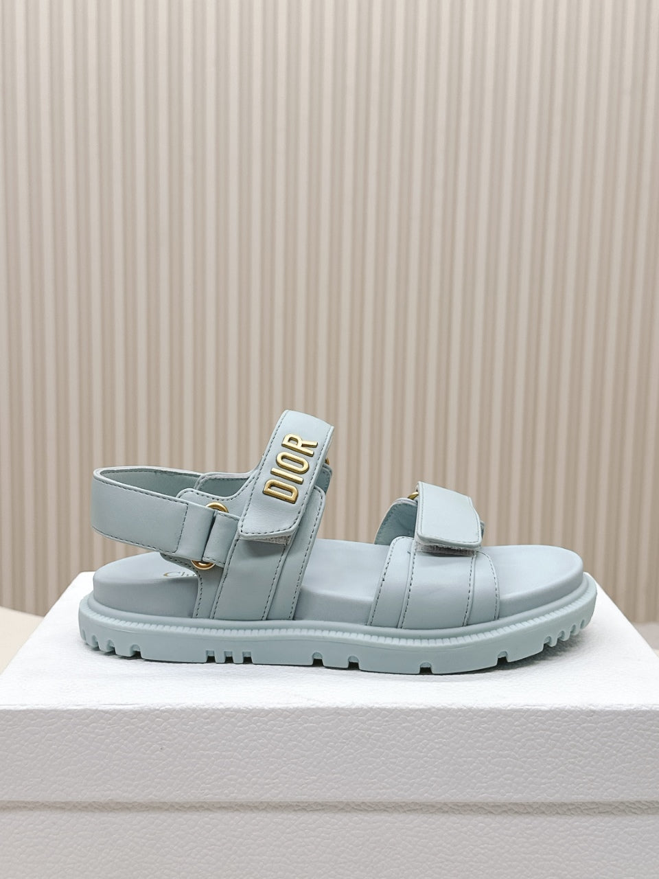 DIOR BACK-STRAP SANDALS 25S IN PASTEL BLUE CALFSKIN WITH GOLD HARDWARE