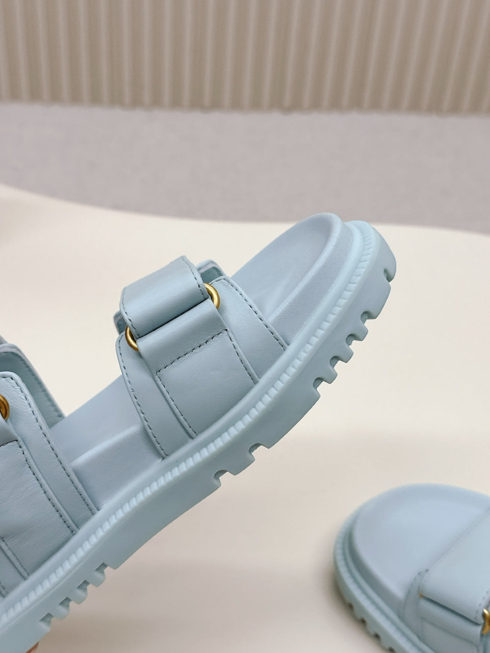 DIOR BACK-STRAP SANDALS 25S IN PASTEL BLUE CALFSKIN WITH GOLD HARDWARE