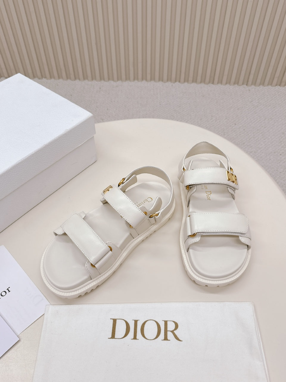 DIOR BACK-STRAP SANDALS 25S IN CREAM WHITE CALFSKIN WITH GOLD HARDWARE