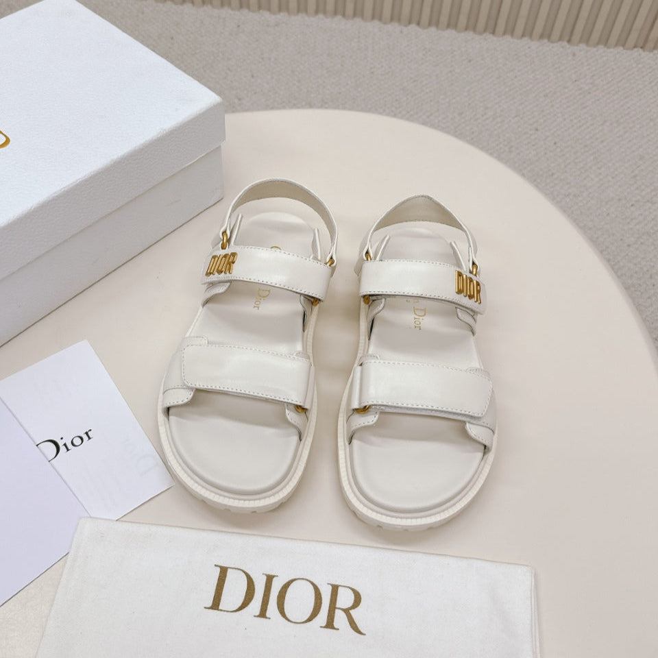 DIOR BACK-STRAP SANDALS 25S IN CREAM WHITE CALFSKIN WITH GOLD HARDWARE