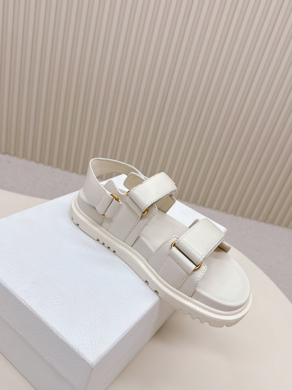 DIOR BACK-STRAP SANDALS 25S IN CREAM WHITE CALFSKIN WITH GOLD HARDWARE