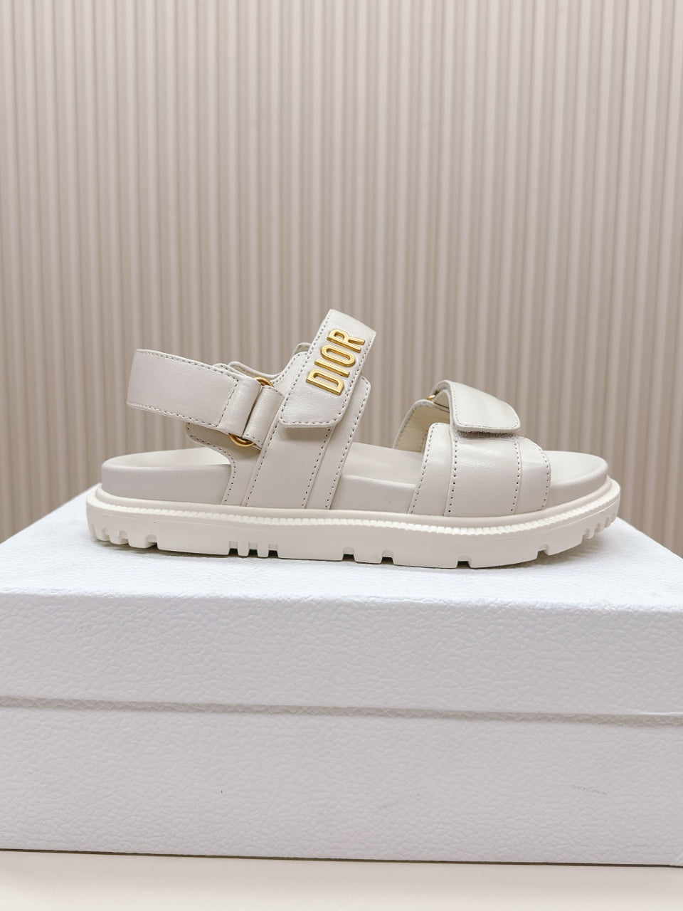 DIOR BACK-STRAP SANDALS 25S IN CREAM WHITE CALFSKIN WITH GOLD HARDWARE