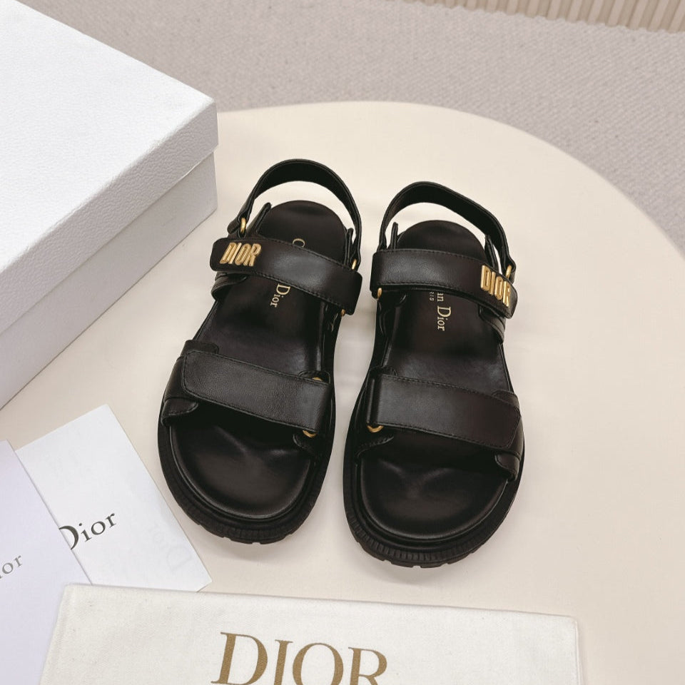 DIOR BACK-STRAP SANDALS 25S IN BLACK CALFSKIN WITH GOLD HARDWARE