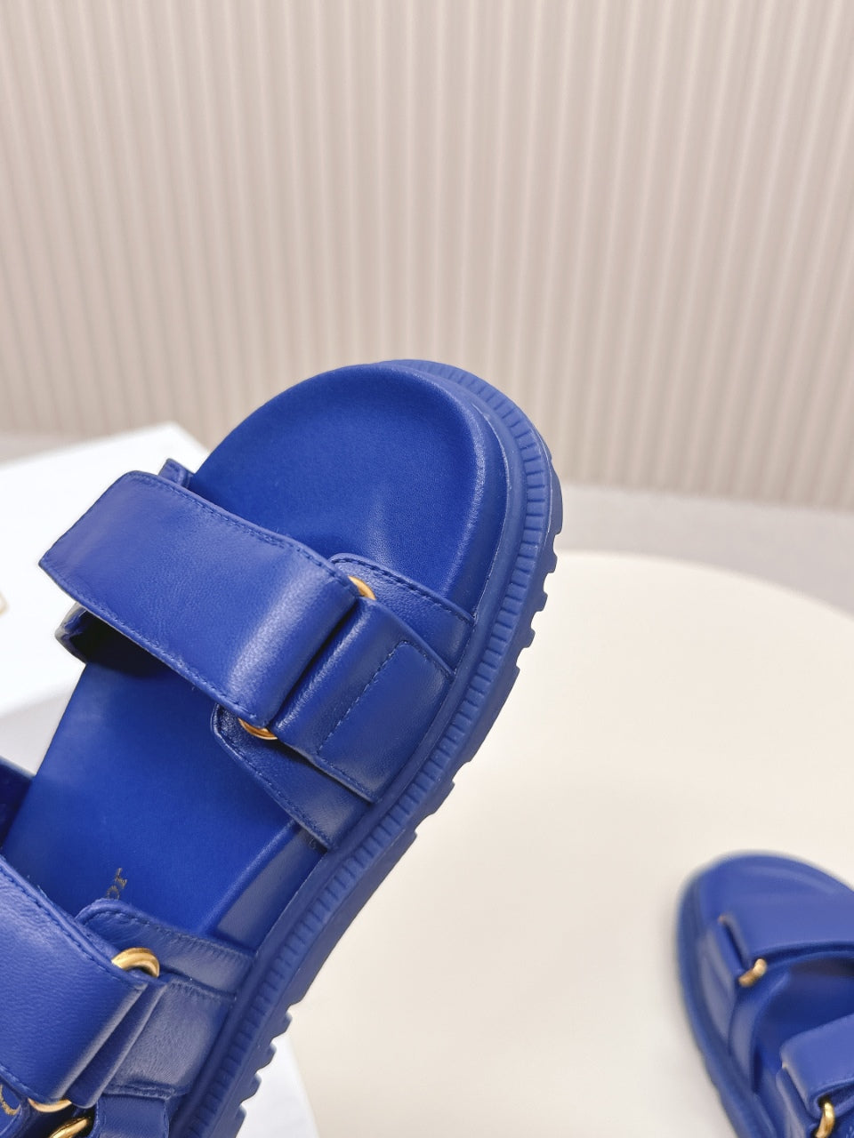 DIOR BACK-STRAP SANDALS 25S IN NAVY BLUE CALFSKIN WITH GOLD HARDWARE