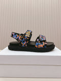 DIOR BACK-STRAP SANDALS 25S IN MULTICOLOR FABRIC AND CALFSKIN WITH GOLD HARDWARE