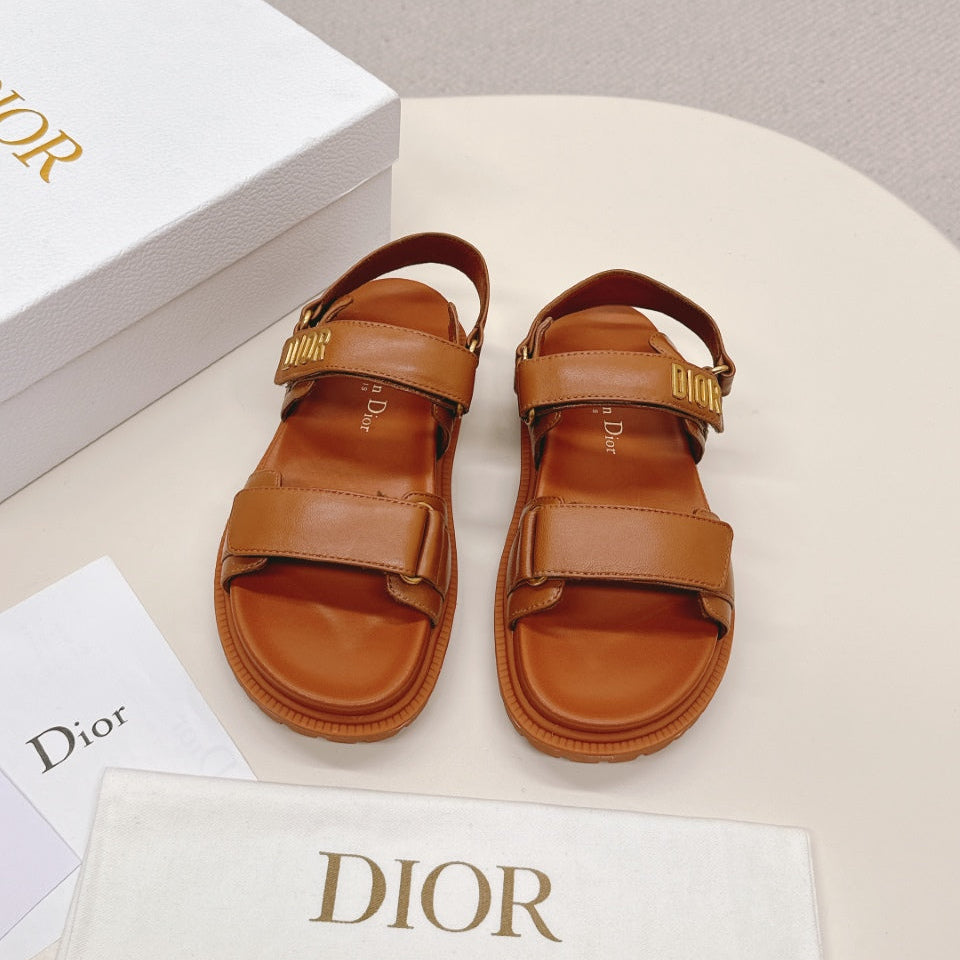 DIOR BACK-STRAP SANDALS 25S IN BRICK BROWN CALFSKIN WITH SILVER HARDWARE