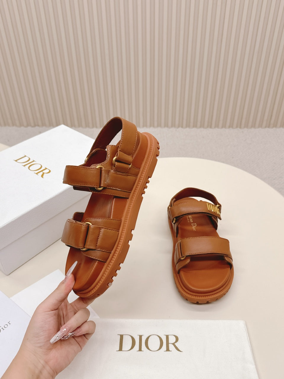 DIOR BACK-STRAP SANDALS 25S IN BRICK BROWN CALFSKIN WITH SILVER HARDWARE