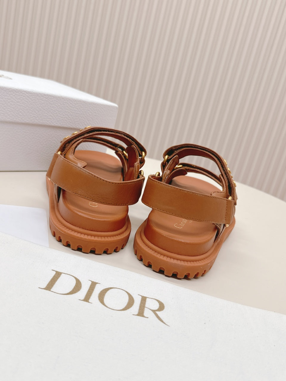 DIOR BACK-STRAP SANDALS 25S IN BRICK BROWN CALFSKIN WITH SILVER HARDWARE
