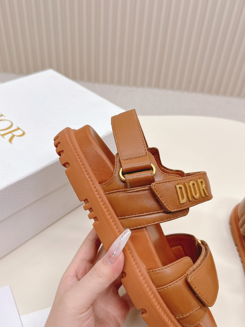DIOR BACK-STRAP SANDALS 25S IN BRICK BROWN CALFSKIN WITH SILVER HARDWARE