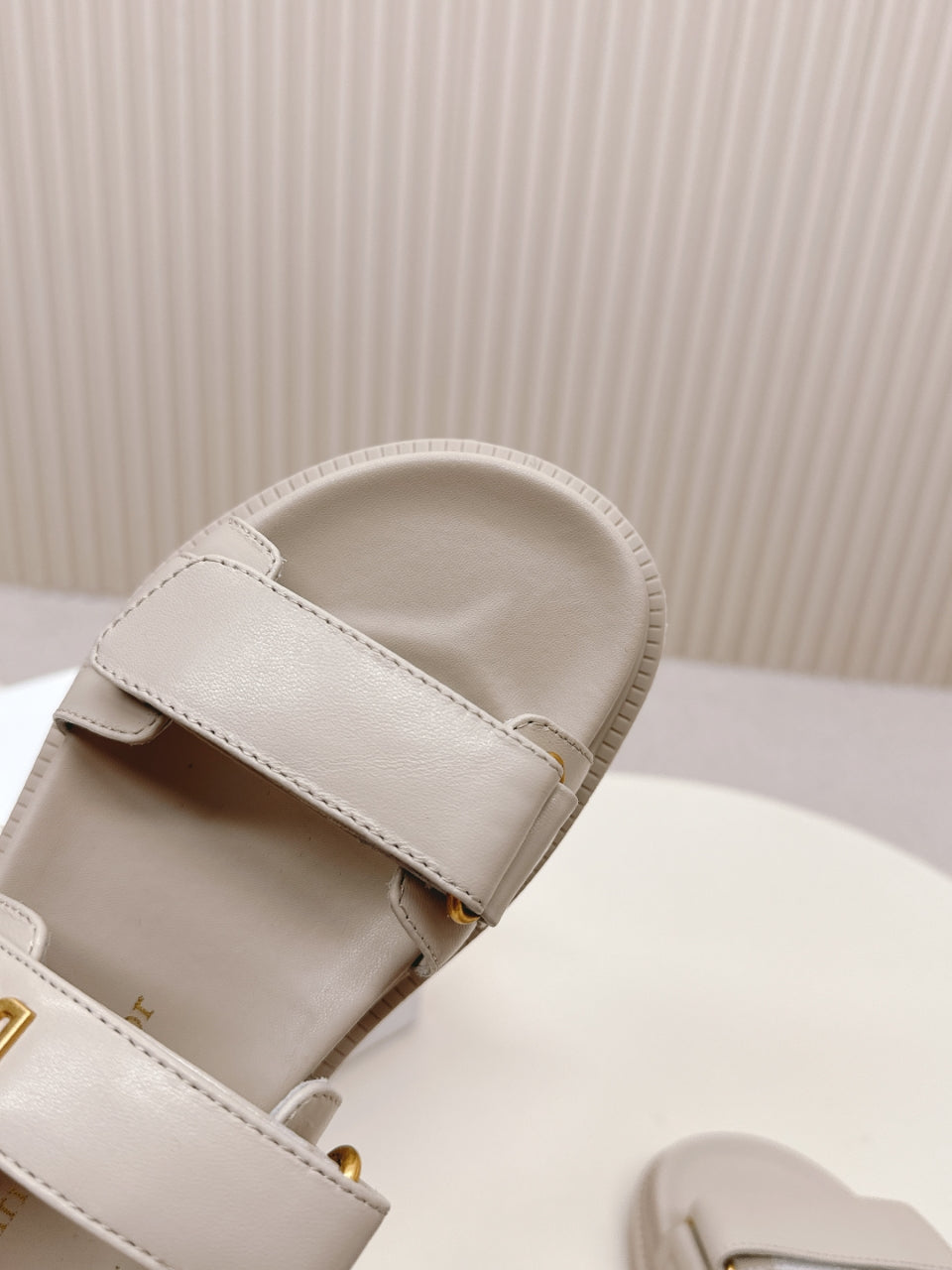 DIOR BACK-STRAP SANDALS 25S IN LIGHT BEIGE CALFSKIN WITH GOLD HARDWARE