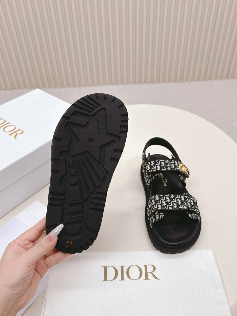 DIOR BACK-STRAP SANDALS 25S IN BLACK FABRIC AND CALFSKIN WITH GOLD HARDWARE