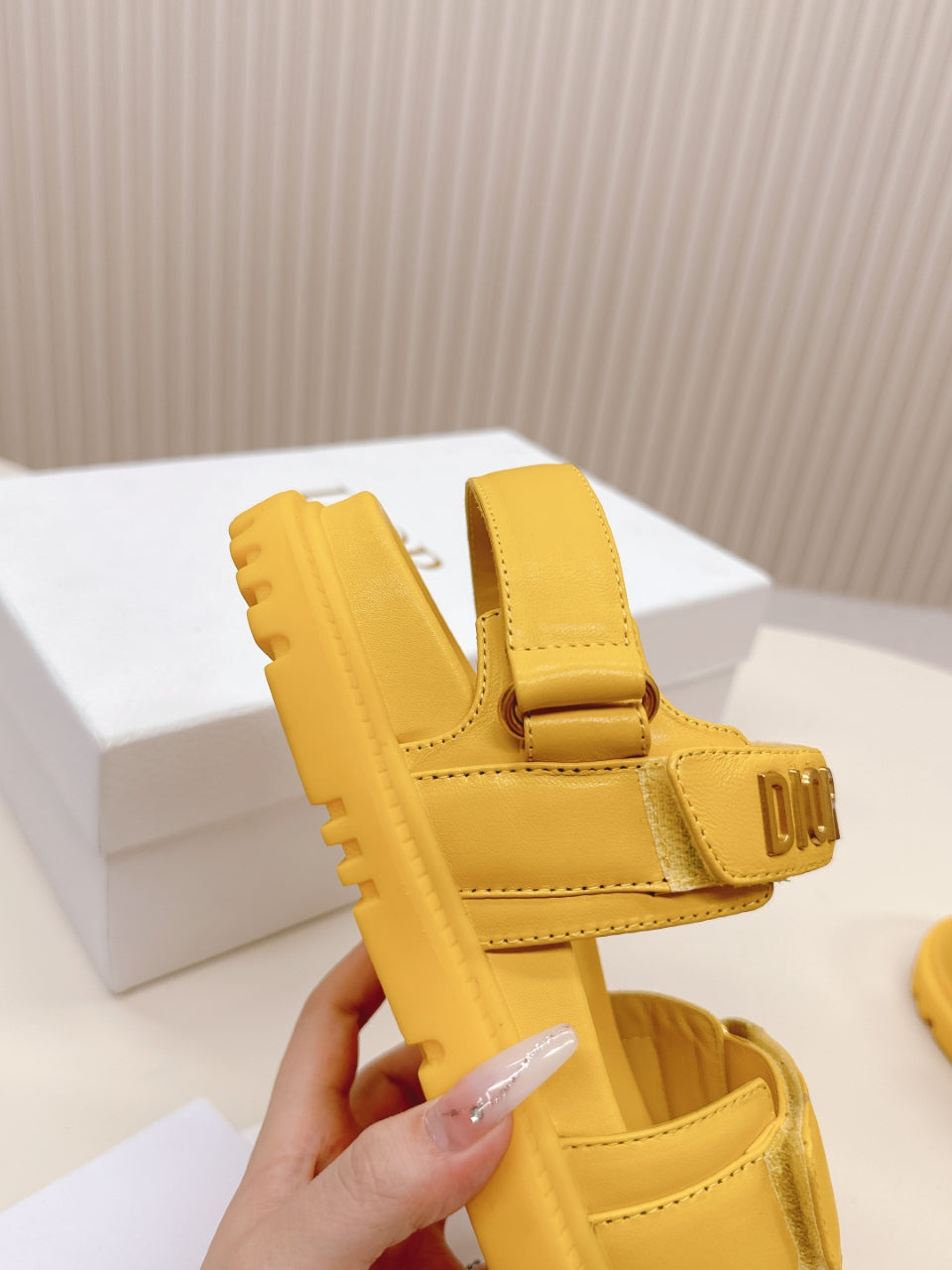 DIOR BACK-STRAP SANDALS 25S IN YELLOW CALFSKIN WITH GOLD HARDWARE