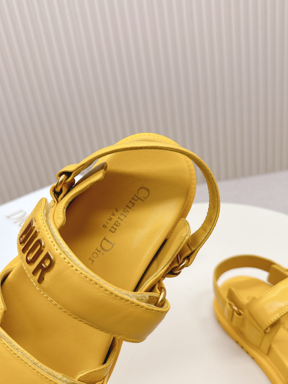 DIOR BACK-STRAP SANDALS 25S IN YELLOW CALFSKIN WITH GOLD HARDWARE