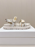 DIOR BACK-STRAP SANDALS 25S IN CREAM WHITE AND GOLD CALFSKIN WITH BUTTERFLY MOTIF