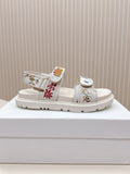 DIOR BACK-STRAP SANDALS 25S IN CREAM WHITE CALFSKIN EMBROIDERED WITH PETITES FLEURS
