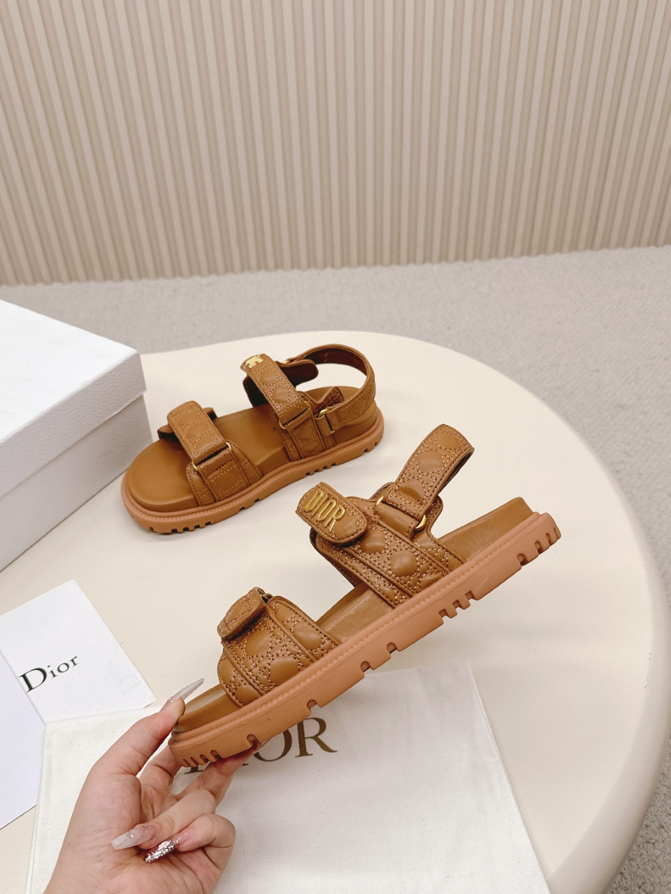 DIOR BACK-STRAP SANDALS 25S IN BROWN CALFSKIN