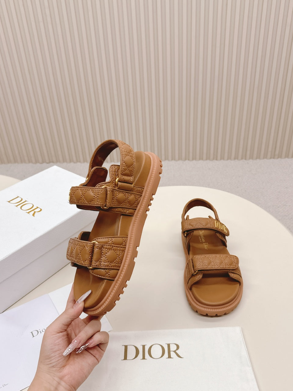 DIOR BACK-STRAP SANDALS 25S IN BROWN CALFSKIN