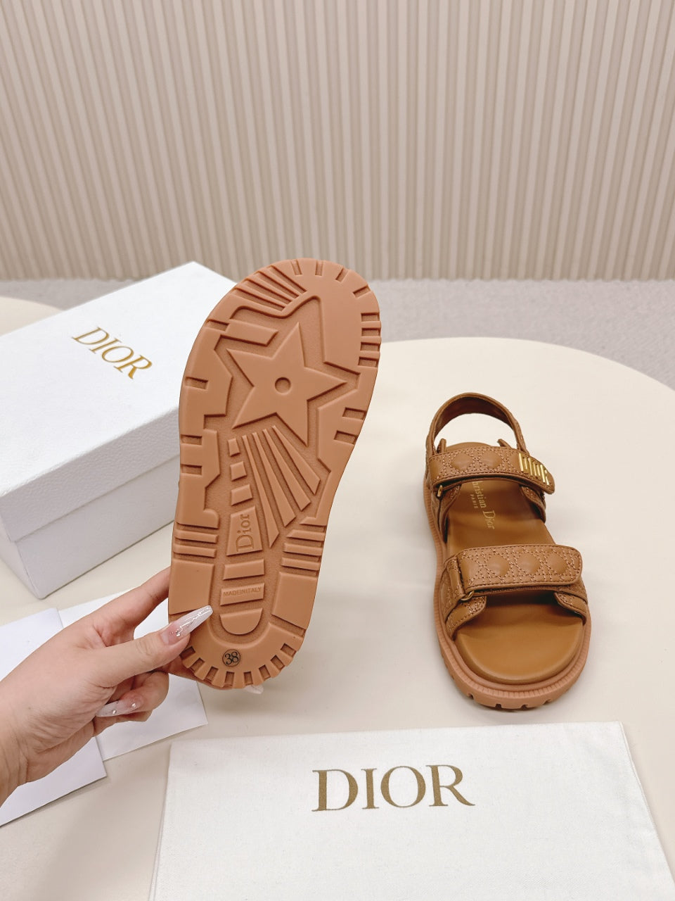 DIOR BACK-STRAP SANDALS 25S IN BROWN CALFSKIN