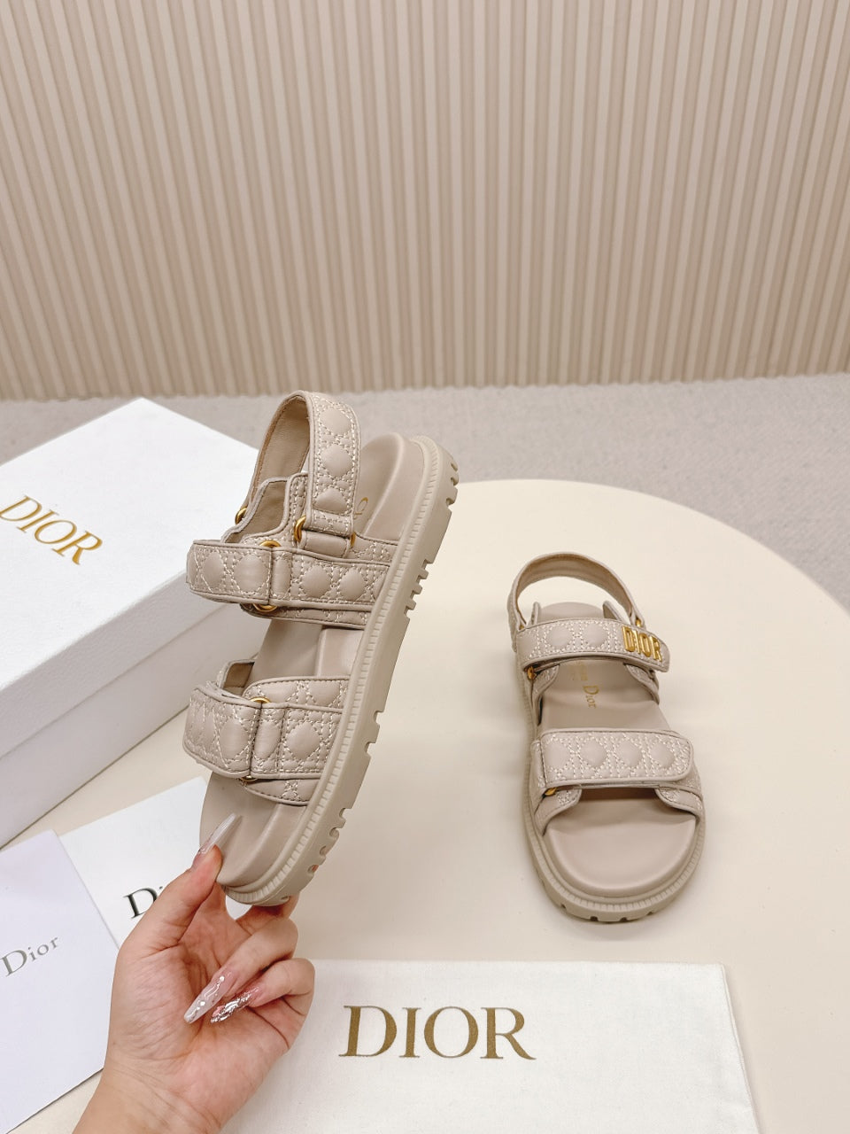 DIOR BACK-STRAP SANDALS 25S IN LIGHT BEIGE CALFSKIN