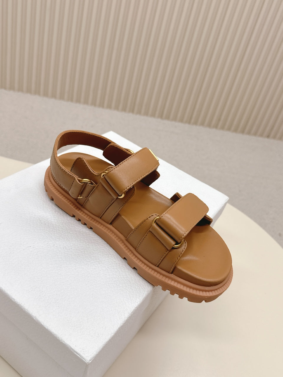 DIOR BACK-STRAP SANDALS 25S IN BROWN CALFSKIN WITH GOLD HARDWARE