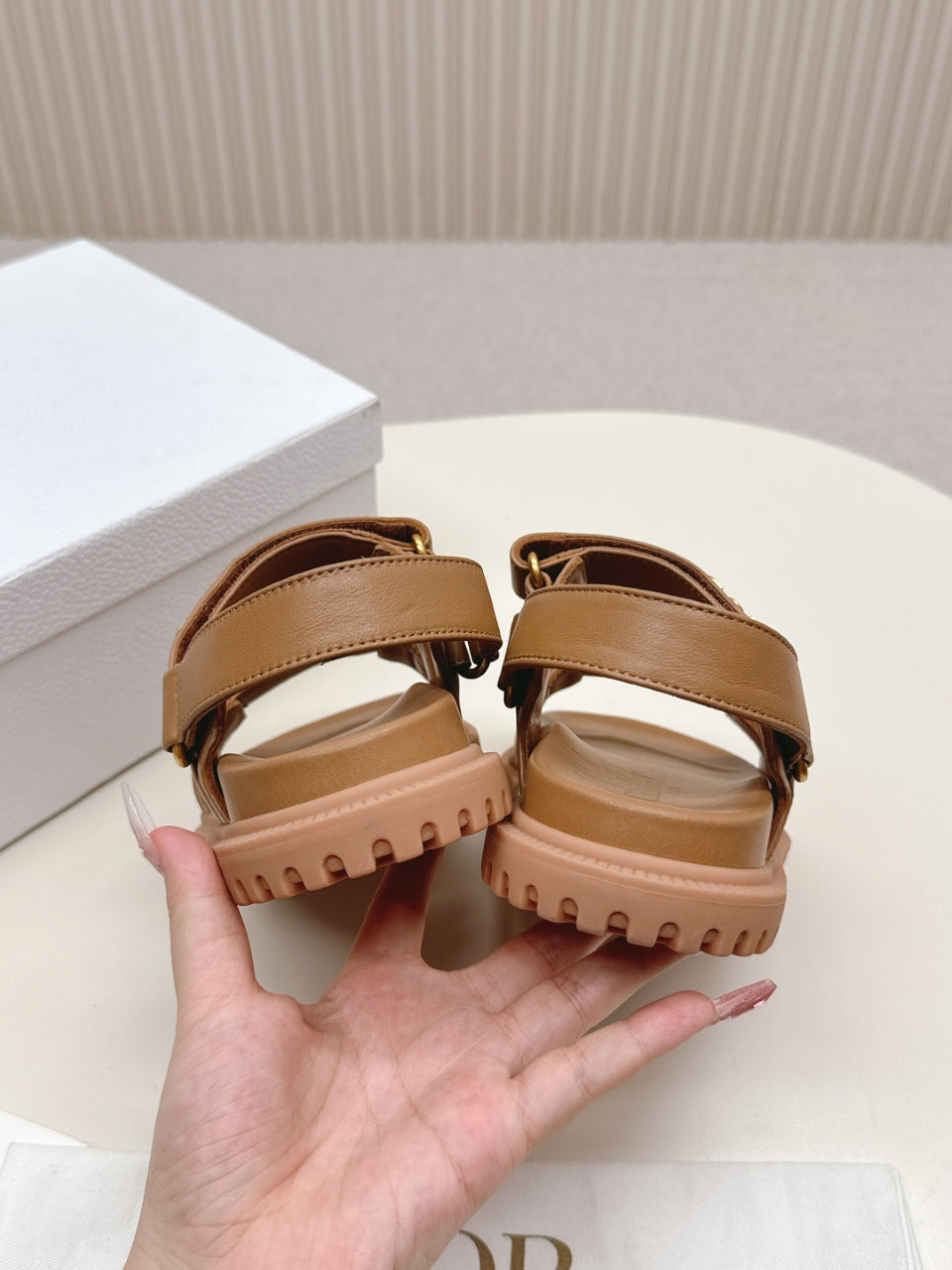 DIOR BACK-STRAP SANDALS 25S IN BROWN CALFSKIN WITH GOLD HARDWARE