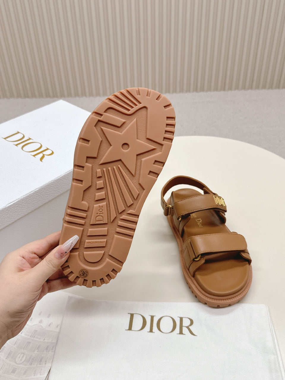 DIOR BACK-STRAP SANDALS 25S IN BROWN CALFSKIN WITH GOLD HARDWARE