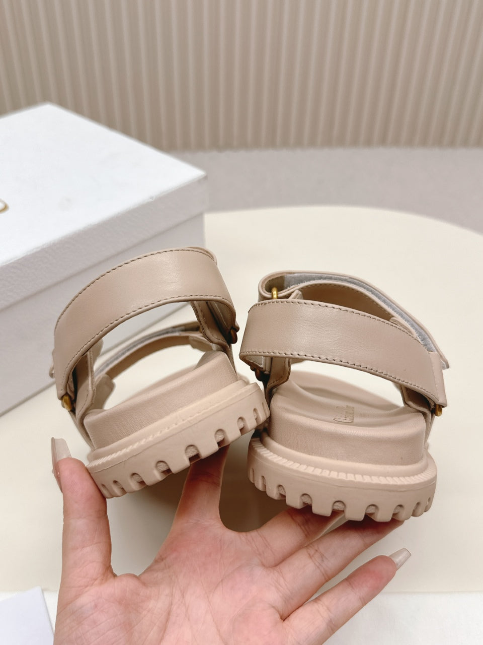 DIOR BACK-STRAP SANDALS 25S IN BEIGE CALFSKIN WITH GOLD HARDWARE