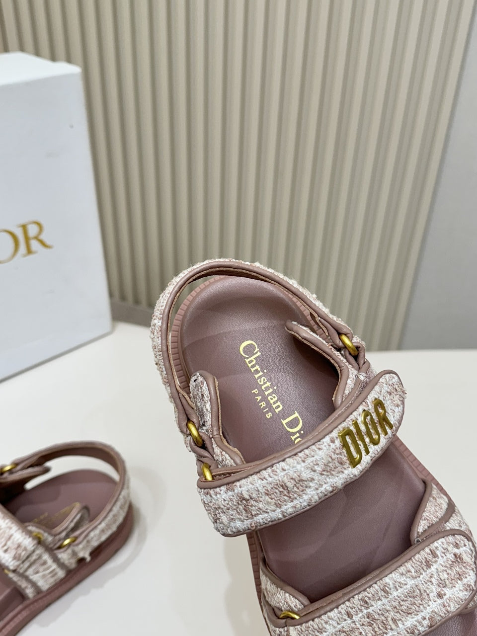DIOR BACK-STRAP SANDALS 25S IN DEEP MAUVE BROWN TWEED AND CALFSKIN