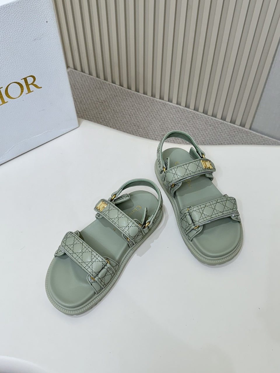 DIOR BACK-STRAP SANDALS 25S IN PALE TEAL GRAY CALFSKIN
