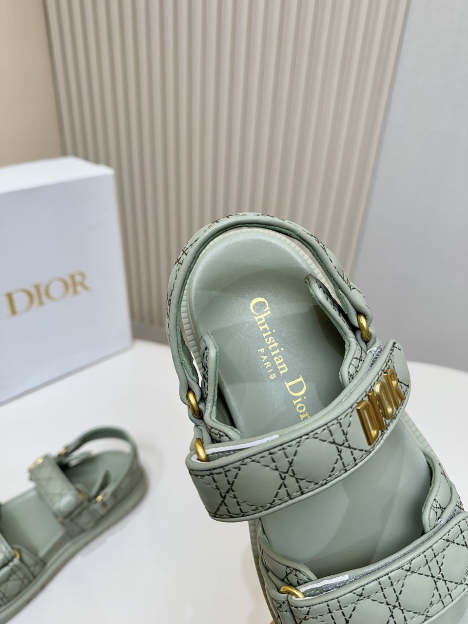 DIOR BACK-STRAP SANDALS 25S IN PALE TEAL GRAY CALFSKIN