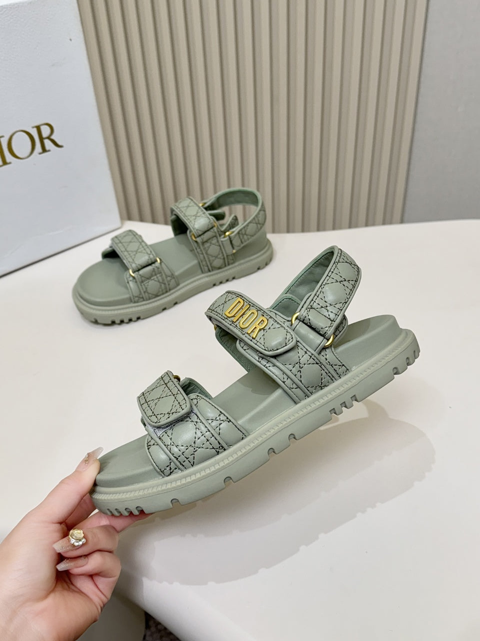 DIOR BACK-STRAP SANDALS 25S IN PALE TEAL GRAY CALFSKIN