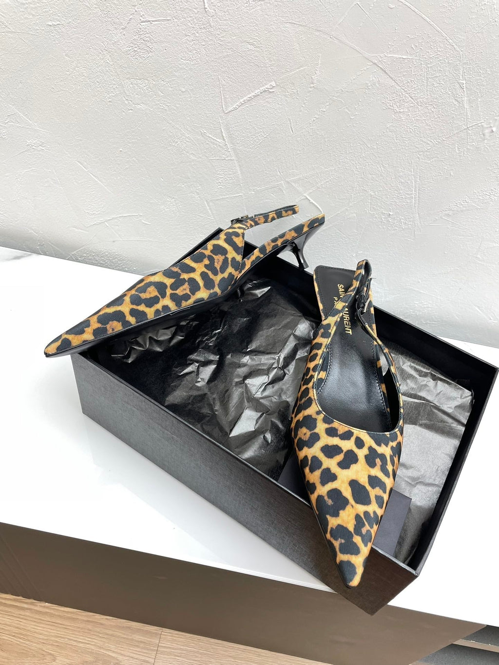 CHERISH SLINGBACK PUMPS 35 IN LEOPARD GROSGRAIN