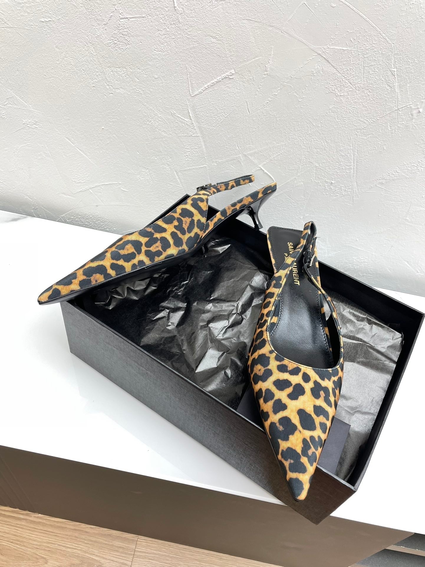 CHERISH SLINGBACK PUMPS 35 IN LEOPARD GROSGRAIN