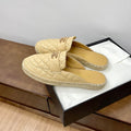 CC Women Half - Slippers Yellow Cream Lambskin