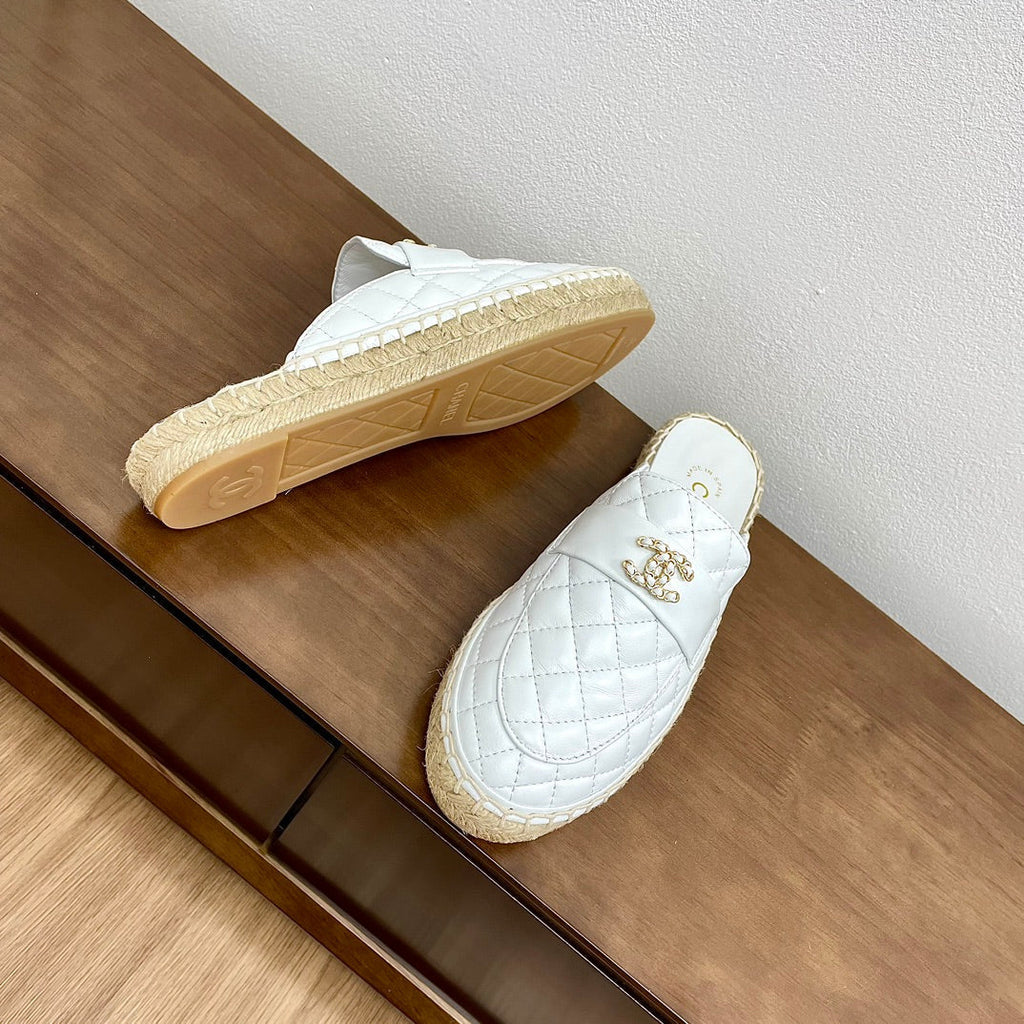 CC Women Half - Slippers White Lambskin