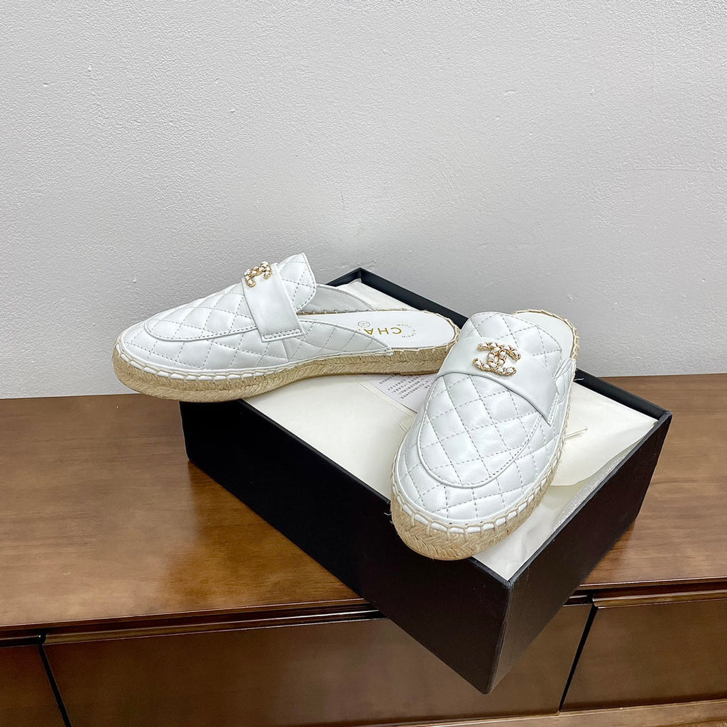 CC Women Half - Slippers White Lambskin