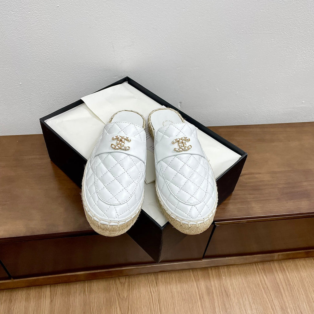 CC Women Half - Slippers White Lambskin