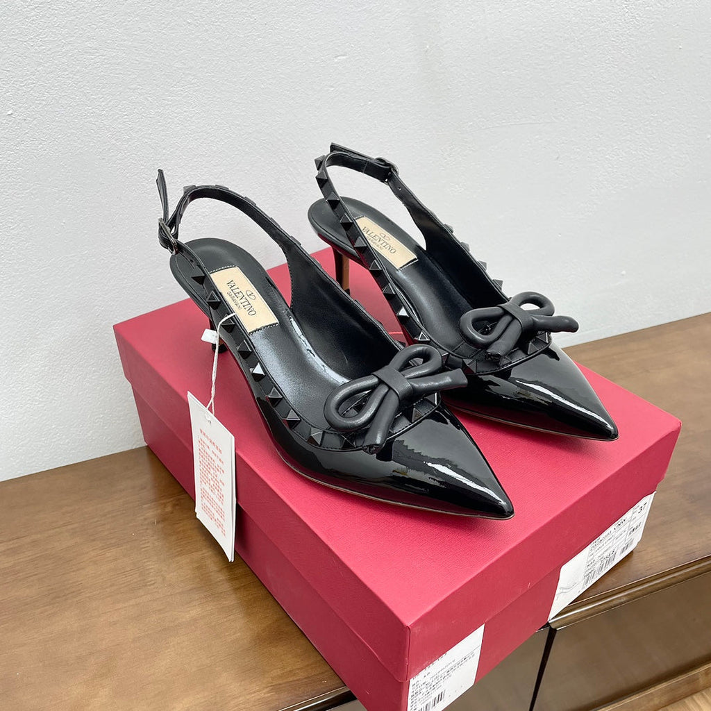 ROCKSTUD BOW SLINGBACK BLACK PATENT LEATHER PUMP 60MM