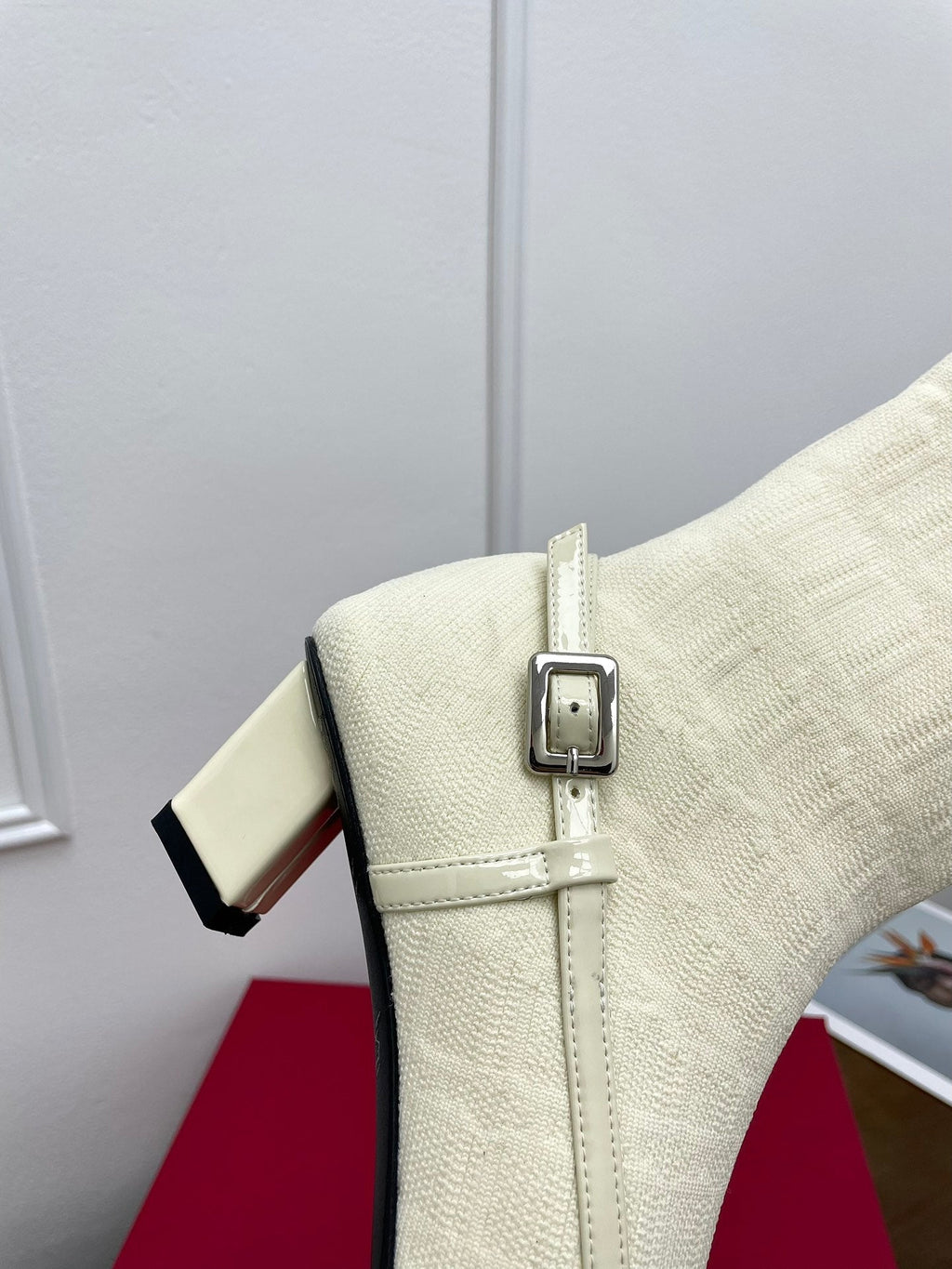 BELLE VIVIER SOCK LACQUERED BUCKLE ANKLE BOOTS IN OFF WHITE CALFSKIN AND TECHNICAL FABRIC