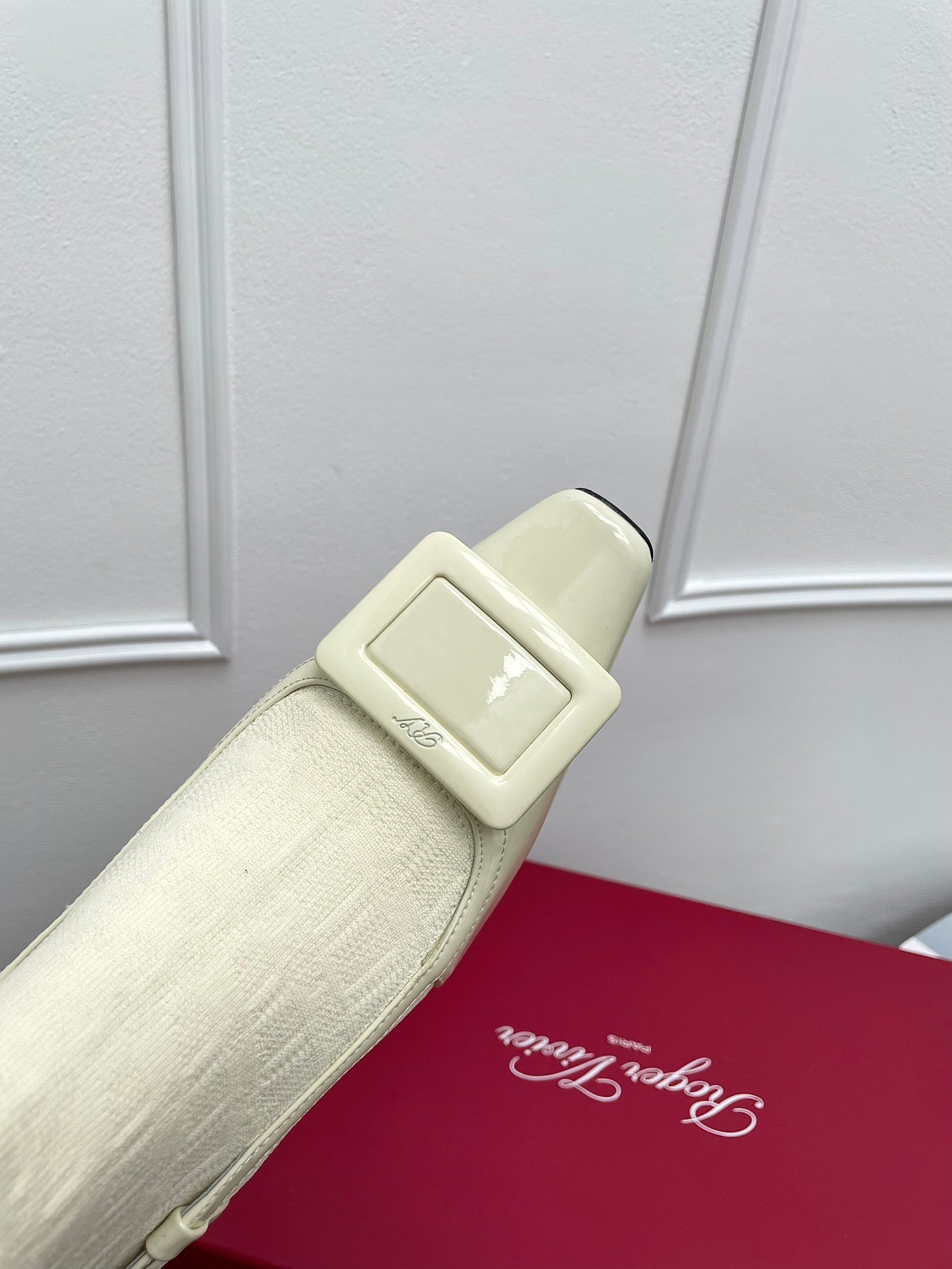 BELLE VIVIER SOCK LACQUERED BUCKLE ANKLE BOOTS IN OFF WHITE CALFSKIN AND TECHNICAL FABRIC