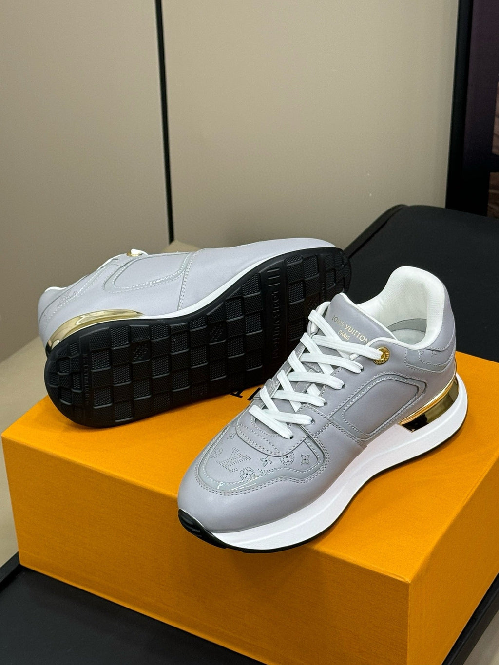 LV NEO RUN AWAY SNEAKER IN STEEL GRAY CALFSKIN