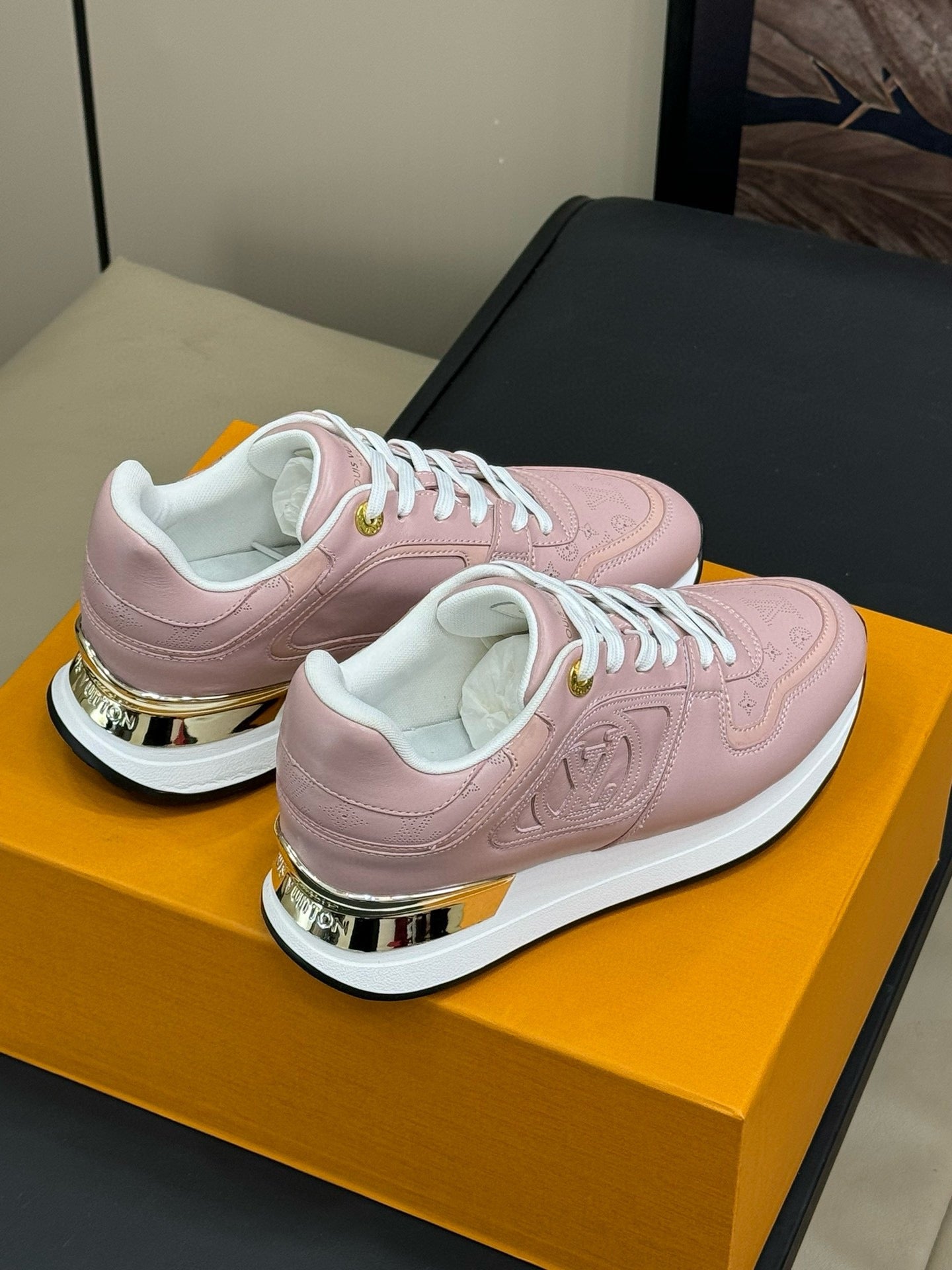 LV NEO RUN AWAY SNEAKER IN PASTEL PINK CALFSKIN