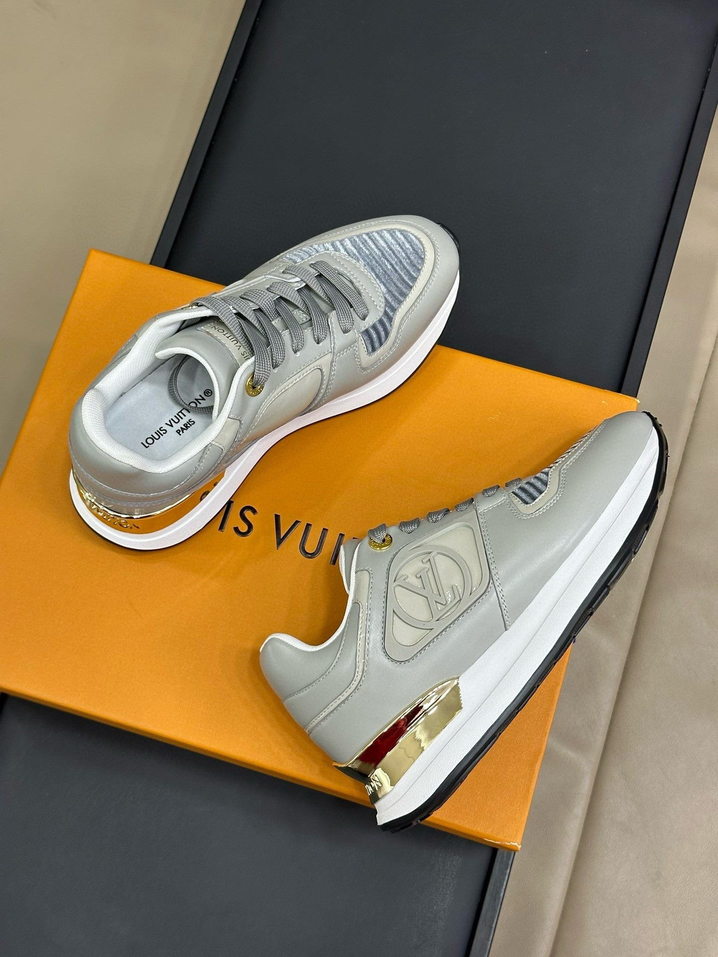 LV NEO RUN AWAY SNEAKER IN DOLPHIN GRAY CALFSKIN