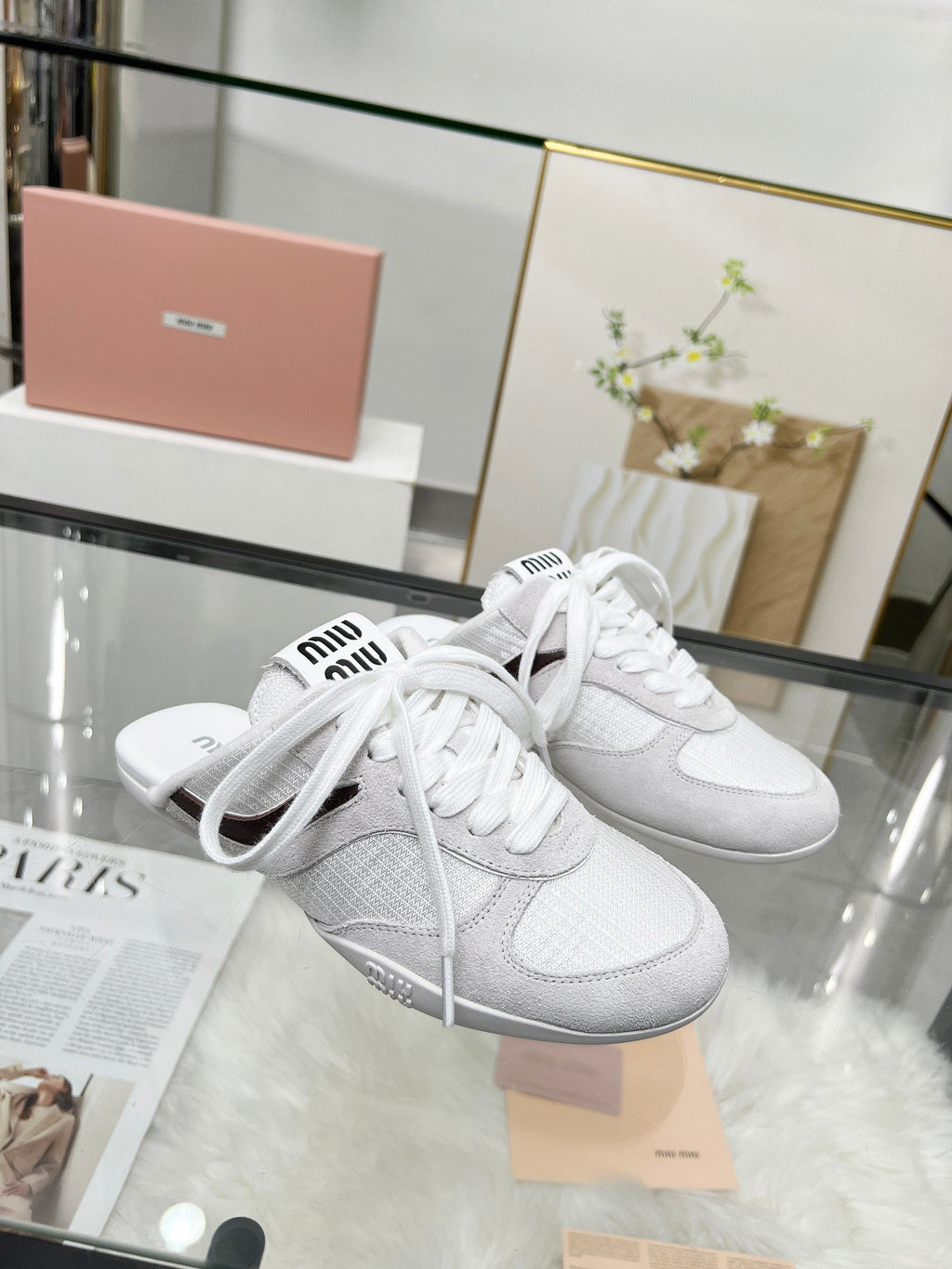 GYMNASIUM SNEAKERS MULES LIGHT GREY SUEDE AND WHITE TECHNICAL FABRIC