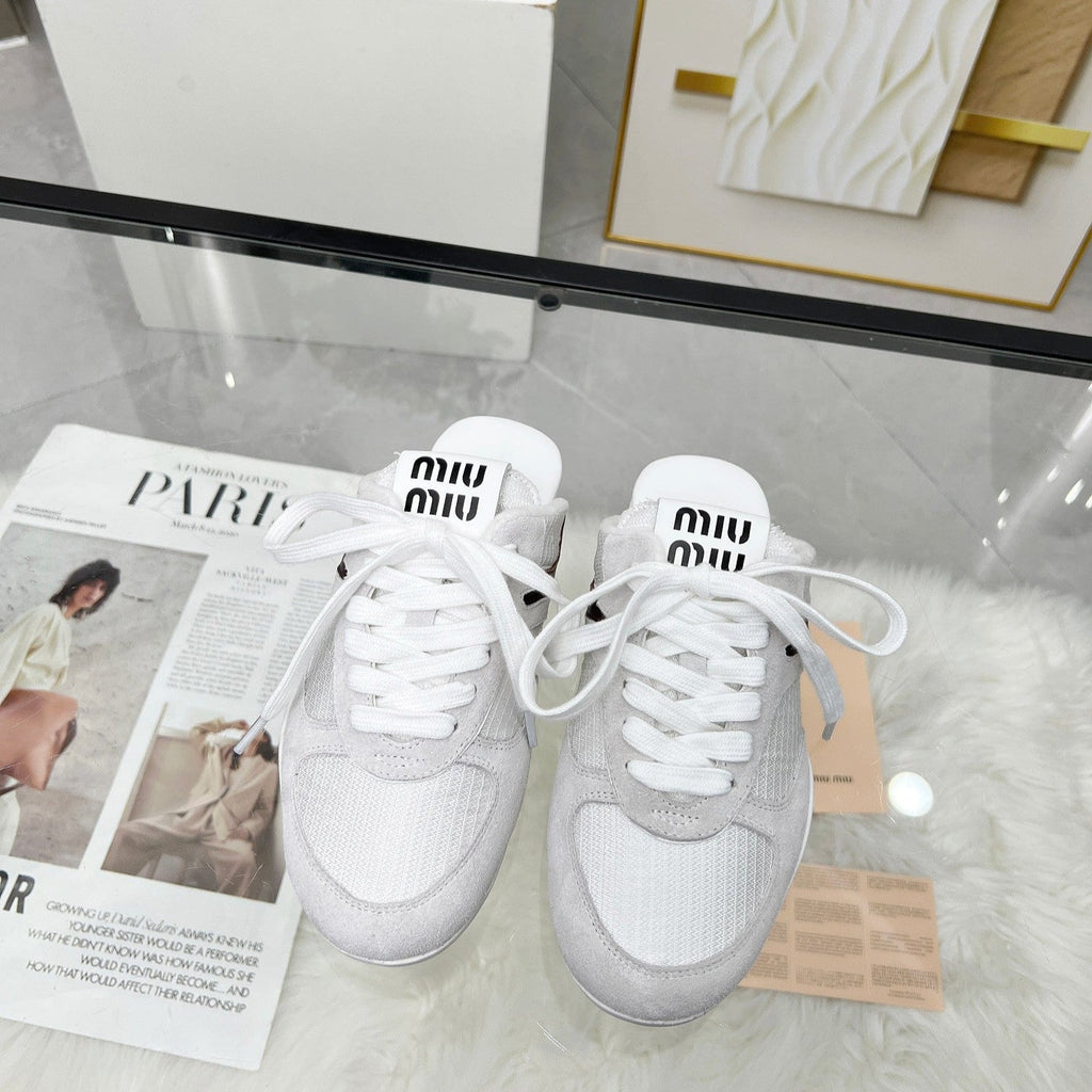 GYMNASIUM SNEAKERS MULES LIGHT GREY SUEDE AND WHITE TECHNICAL FABRIC