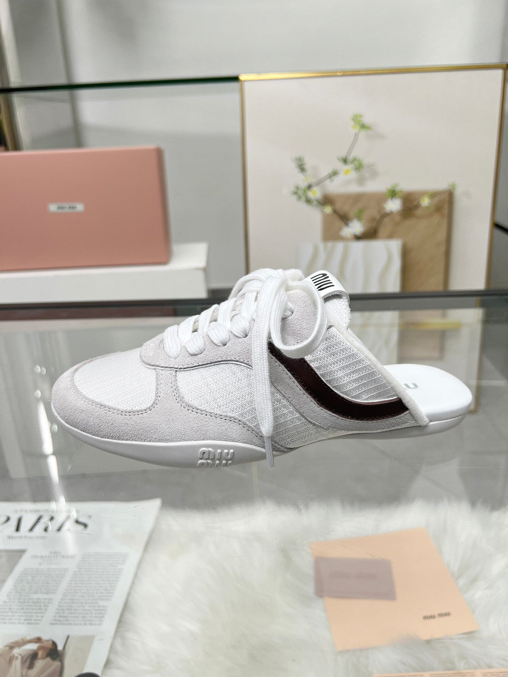 GYMNASIUM SNEAKERS MULES LIGHT GREY SUEDE AND WHITE TECHNICAL FABRIC
