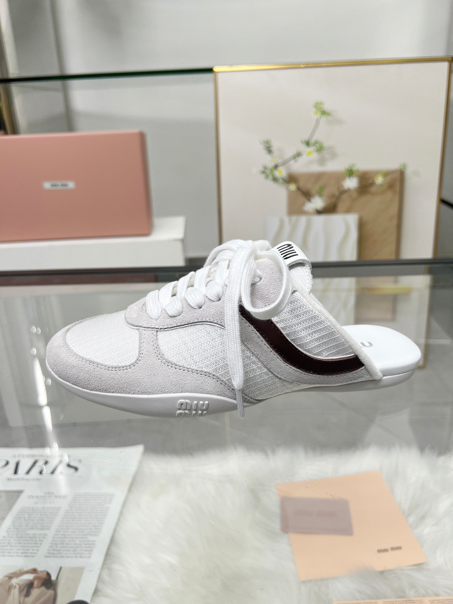 GYMNASIUM SNEAKERS MULES LIGHT GREY SUEDE AND WHITE TECHNICAL FABRIC