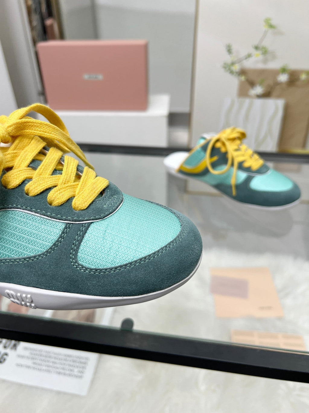 GYMNASIUM SNEAKERS MULES PERSIAN SUEDE AND DARK GREEN TECHNICAL FABRIC